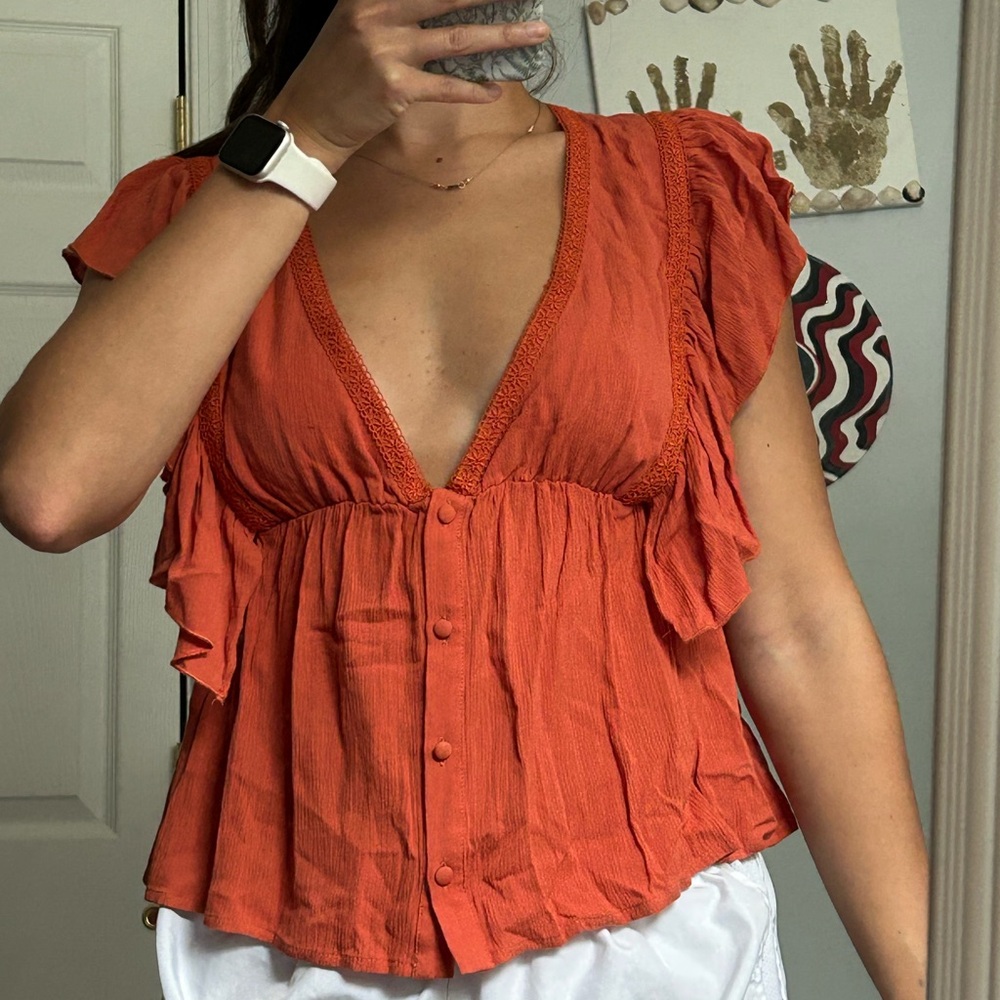 Forever 21 Orange Flutter Sleeve Blouse